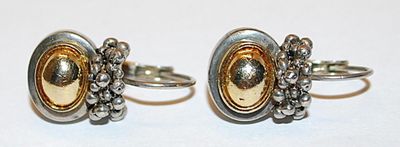 Gold & Silver Colored 2-Tone EARRINGS Set with Ovals and Clusters on a Leverback Clasp