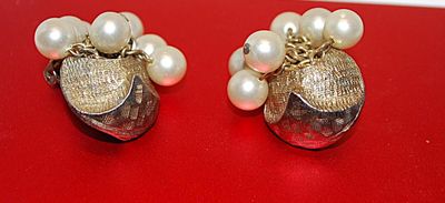 Vintage Style "PEARL CLUSTER" EARRINGS Set with Faux Pearl Dangles and Clip-On Clasp
