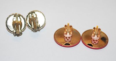 Collection of 2 Pairs EARRINGS - Red Circles & Faux Pearls with Snap-On Closures