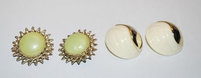 Collection of 2 Pairs EARRINGS - Lime Green & White Ceramic with Snap-On Clasps