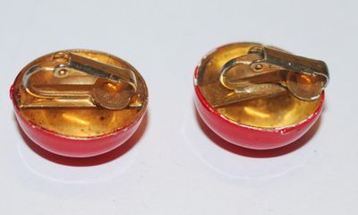 Bright RED Half-Globe EARRINGS with Snap-On Clasp