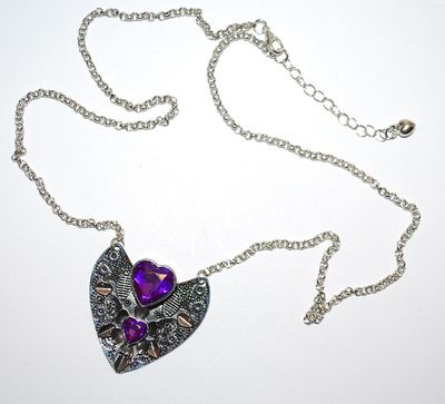 ***NEW SALE PRICE*** Double PURPLE HEARTS NECKLACE / PENDANT Combo (1½" x 1½") on a Metal Cut-Out Heart Setting Designed with...