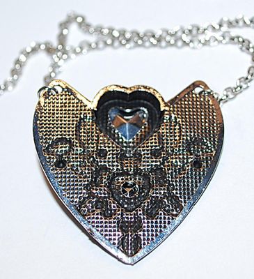 ***NEW SALE PRICE*** Double PURPLE HEARTS NECKLACE / PENDANT Combo (1½" x 1½") on a Metal Cut-Out Heart Setting Designed with...