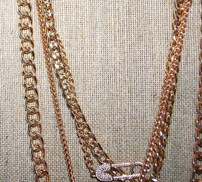 ***NEW SALE PRICE*** Unique Solid Gold Tone NECKLACE with Pins, Lock & Dice on 4 Different Style Chains and Lobster Clasp 20" L