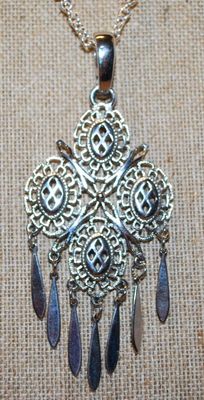 All Silver Tone Large Dangles PENDANT (4" x 2") on a Silver Tone Necklace Chain 19" L