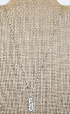 Clear Stones Parallelogram PENDANT (1¼" x ¼") on a Silver Tone Necklace Chain 17" L
