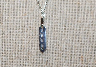 Clear Stones Parallelogram PENDANT (1¼" x ¼") on a Silver Tone Necklace Chain 17" L