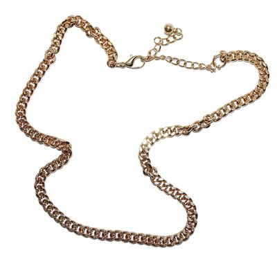 Gold Colored Flat Tight LINKS Choker NECKLACE with Gold Tone Smaller Links & Lobster Clasp 17" L