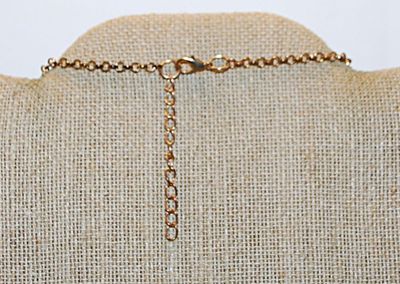 Cut Ceramic Beads 5-Petal Choker FLOWER NECKLACE in Pink, White & Green Colors on a "Brass" Tone Chain and Lobster Clasp...