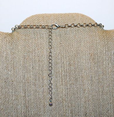White Beveled Cut Disks Choker NECKLACE with Silv er Tone Chain and Lobster Clasp 18" L