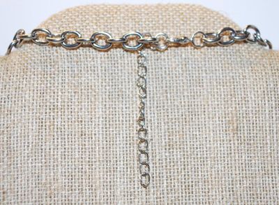 Eleven Ocean Blue Disc Stones Necklace on Silver Tone Chain 17" L