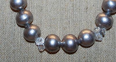 Silver Colored GLOBES NECKLACE with Clear Acrylic Accents & FLOWER LOCKET-STYLE CLASP 18" L