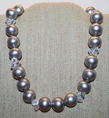 Silver Colored GLOBES NECKLACE with Clear Acrylic Accents & FLOWER LOCKET-STYLE CLASP 18" L