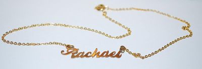 Delicate Very Thin Metal Punch-Out Scripted "RACHAEL" Choker NECKLACE with Gold Tone Chain and Lobster Clip 12" L