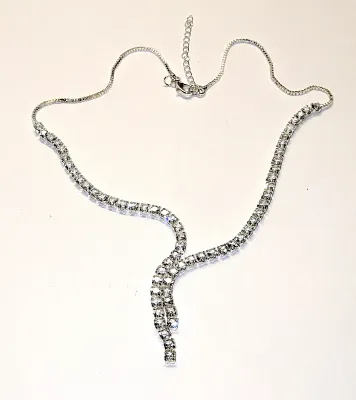 ***NEW SALE PRICE*** Beautiful Silver Tone Bejeweled NECKLACE (19" L) with Beveled Round Clear Stones and Lobster Clasp