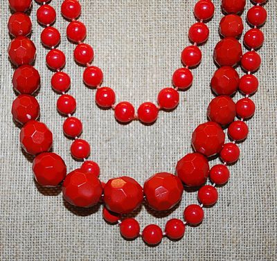 Collection of 3 RED Acrylic NECKLACES with Circle / Lobster Clasps and 22" - 20" - 18" Long