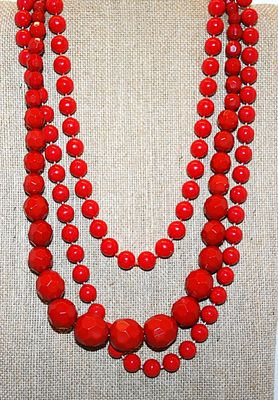 Collection of 3 RED Acrylic NECKLACES with Circle / Lobster Clasps and 22" - 20" - 18" Long