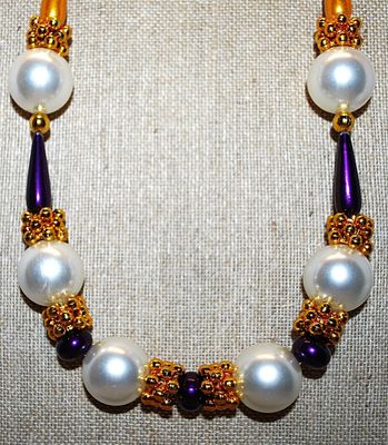 Showy Holiday Style NECKLACE - Marked "Annex Accents" with Green, Gold & Purple Accents and White Globes and Hallmark...