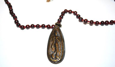Marked "LUCKY BRAND" Dark Beaded PENDANT / NECKLACE Combo with Brass Tone Long Oval Pendant and Silver Tone Accents &...