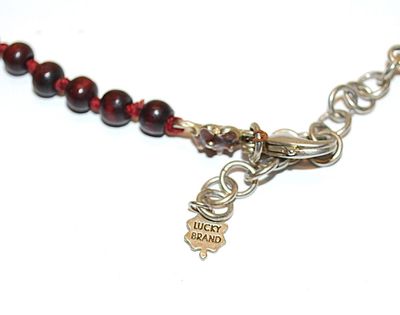Marked "LUCKY BRAND" Dark Beaded PENDANT / NECKLACE Combo with Brass Tone Long Oval Pendant and Silver Tone Accents &...