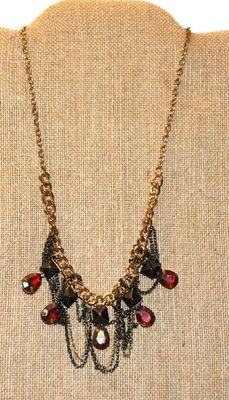 ***NEW SALE PRICE*** 5 Faceted Pear Shaped Ruby Colored Stones with Chains Necklace 15" L
