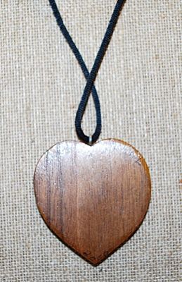Wooden HEART Shaped PENDANT NECKLACE with Black Cord - Marked on Back "Aubrey A Small 2000"