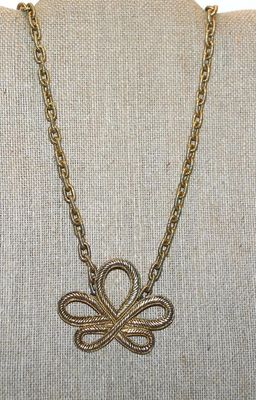 ***NEW SALE PRICE*** Ribbed Gold Tone "GLD" Brand BOWTIE NECKLACE/PENDANT COMBO (2¼" x 2") with Large TOGGLE Clasp...