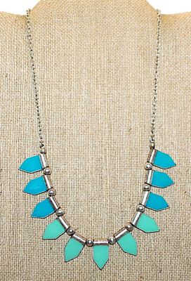 Vintage-Style Enameled 5-Sided Choker BANNER FLAGS NECKLACE with Both Blue and Green Colors on a Silver Tone Setting & Lobster Clasp...