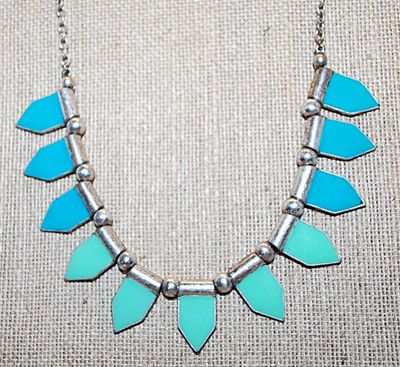 Vintage-Style Enameled 5-Sided Choker BANNER FLAGS NECKLACE with Both Blue and Green Colors on a Silver Tone Setting & Lobster Clasp...