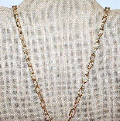Double Blue Pendants NECKLACE with Large Link Gold Tone Chain and Lobster Clasp 28" L