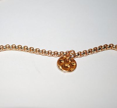 Deep Gold Colored Square-Links Chain NECKLACE with Small "Dented Circle and Lobster Clasp 17" L