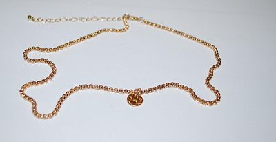 Deep Gold Colored Square-Links Chain NECKLACE with Small "Dented Circle and Lobster Clasp 17" L