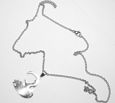 Silver Tone Chain "SLEEPY CAT" NECKLACE / PENDANT Combo with Heart Shaped Setting and Lobster Clasp 19" L
