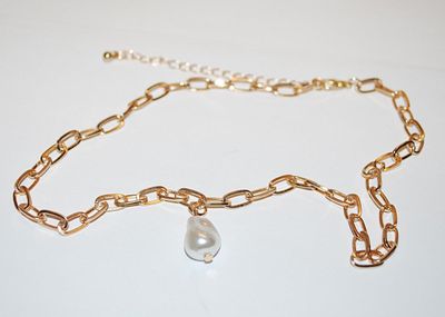 Large Oval Links Chain "IRREGULAR SHAPED PEARL" NECKLANCE / PENDANT Combo with Gold Tone Chain/Lobster Clasp 16" L