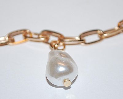 Large Oval Links Chain "IRREGULAR SHAPED PEARL" NECKLANCE / PENDANT Combo with Gold Tone Chain/Lobster Clasp 16" L