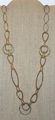 Gold Tone "RINGS & LOOPS NECKLACE with Assorted Shapes and a Lobster Clasp 30" L