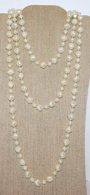 Very Long WRAP-AROUND Pearl-Style Shiny White Beads NECKLACE with Irregular Assorted Shapes 72" L