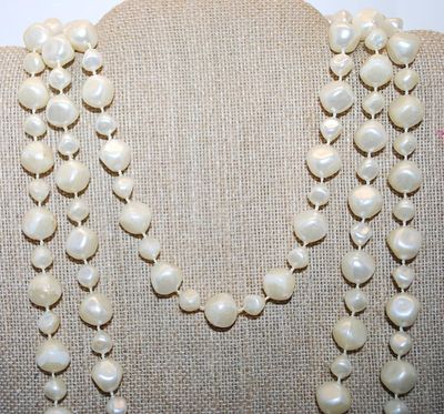 Very Long WRAP-AROUND Pearl-Style Shiny White Beads NECKLACE with Irregular Assorted Shapes 72" L