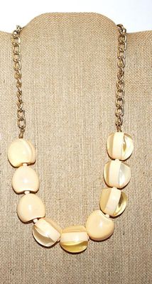 Acrylic Set of 9 "Marshmallows" NECKLACE in Half White and Half Clear Beads and Gold Tone Chain and Lobster Clasp 20" L