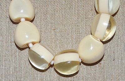 Acrylic Set of 9 "Marshmallows" NECKLACE in Half White and Half Clear Beads and Gold Tone Chain and Lobster Clasp 20" L