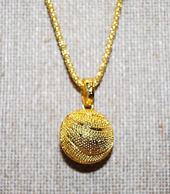 Gold Tone "Nubbed" BASKETBALL PENDANT / NECKLACE with "Snake Scales" Necklace Chain and Lobster Clasp 22" L