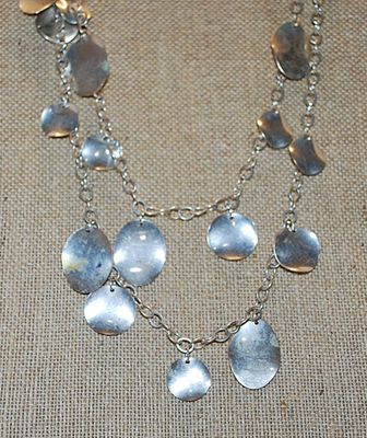 WRAP-AROUND Curved Silver Disks NECKLACE with Silver Tone Chain Links 40" L