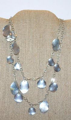 WRAP-AROUND Curved Silver Disks NECKLACE with Silver Tone Chain Links 40" L