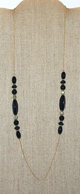 Delicate Gold Chain NECKLACE with Black & Gold Beads 30" L