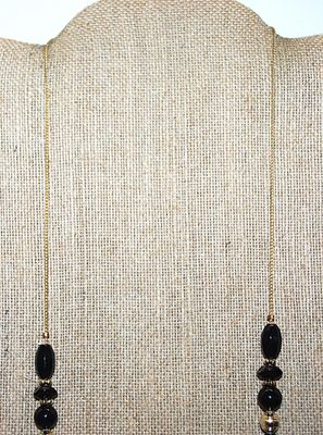 Delicate Gold Chain NECKLACE with Black & Gold Beads 30" L