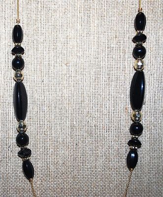 Delicate Gold Chain NECKLACE with Black & Gold Beads 30" L