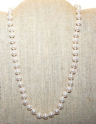 Same Size White Faux PEARLS NECKLACE with Gold Tone LOOP-AROUND Clasp 18" L