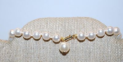Same Size White Faux PEARLS NECKLACE with Gold Tone LOOP-AROUND Clasp 18" L