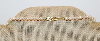 White Faux Reducing Size PEARLS NECKLACE with Gold Tone SNAP-Style Lobster Clasp