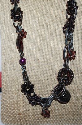 Solid "Purple & Silver" Beads, Loops, Rings, Links, + Stones WRAP-AROUND NECKLACE with Toggle Clasp 36" L